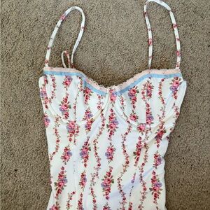 Edikted White and Pink Floral Lace-Up Top